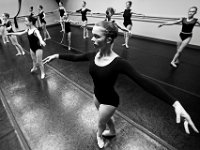 Natalie Mitchell, 14, and fellow D class students perform Tendues in the center of the studio during the technical aspects of the days lesson at the New Bedford Ballet studio on Purchast Street in the north end of New Bedford.   [ PETER PEREIRA/THE STANDARD-TIMES/SCMG ]